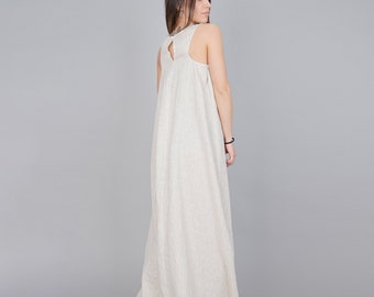 Linen Asymmetrical Dress, Organic Linen Dress, Casual Maxi Dress, Convertible Dress, White Midi Dress, Unique Sleeveless Dress,F1429