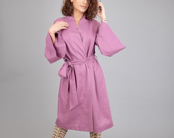 Linen Kimono Dress/Lavender Wrap Dress/Linen Boho Dress/Maxi Linen Dress/Oversized Linen Kaftan/Lavender Kimono/Linen Kaftan/F2257