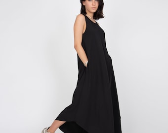 Black Oversized Dress/Vintage Dress/Casual Dress/Flowing Dress/Minimalist Dress/Asymmetric Dress/Black Bridesmaid Dress/Boho Dress/F2327