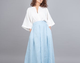 Lovely Blue Linen Maxi Skirt/Blue Linen Skirt/Elastic Waistband Skirt/Handmade Linen Skirt/Maxi Linen Skirt/Blue Linen Skirt/F2266