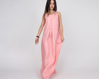 Vestido de lino de gran tamaño / Vestido de lino suelto / Vestido largo sin mangas / Vestido de lino sin mangas / Vestido de lino de playa / Kaftan de lino / Maxi vestido de lino / F2330