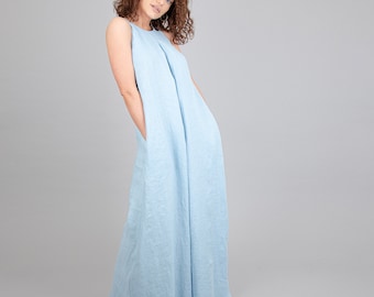 Robe en lin oversize/Robe ample en lin/Robe longue sans manches/Robe en lin sans manches/Robe de plage en lin/Caftan en lin/Robe longue en lin/F2250