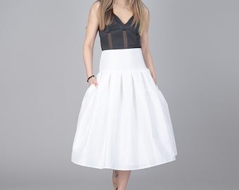 White Midi Skirt/High or Low Waist Skirt/Formal White Skirt/Handmade Midi Skirt/Long Puffy Skirt/White Waistband Midi Skirt/F1171