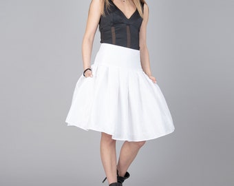 White Mini Skirt/High or Low Waist Skirt/Formal White Skirt/Handmade Mini Skirt/Mini Puffy Skirt/White Waistband Mini Skirt/F1128