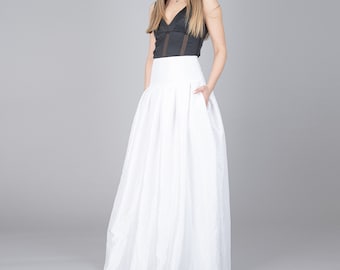 White Long Maxi Skirt/High or Low Waist Skirt/Formal White Skirt/Handmade Maxi Skirt/Long Puffy Skirt/Long Waistband Maxi Skirt/F1048