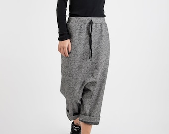 Wool Harem Pants/Harem Pants/Casual Drop Crotch Pants/Wool Trousers/Straight Leg Pants/Trousers/Black Casual Pants/Winter Harem Pants/F2426