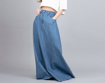 Maxi Skirt/Denim Oversized Skirt/Jean Skirt/Casual Maxi Skirt/Blue Long Skirt/Long Denim Skirt/A-Line Maxi Skirt/Loose Denim Dress/F2254