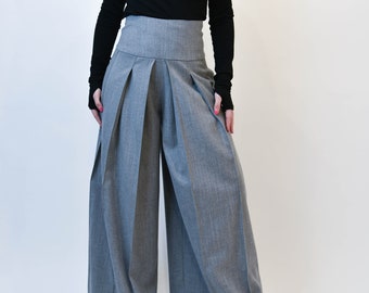 Grey Pants Skirt/Gray Pants/Loose Skirt/Wide Leg Pants/Comfortable pants skirt/Grey Handmade Pants/Plated Pants/Elegant Skirt/ F1974