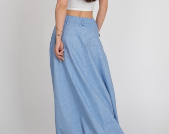 Falda larga/Falda vaquera de gran tamaño/Falda vaquera/Falda larga informal/Falda larga azul/Falda vaquera larga/Falda larga en forma de A/Vestido vaquero holgado/F2413