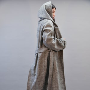 Hooded Long Wool Coat/Winter Cape Coat/Cashmere Wool Coat /Long Sleeve Trench Coat Large Pockets Coat/Casual Autumn Winter Gray Coat/F2166