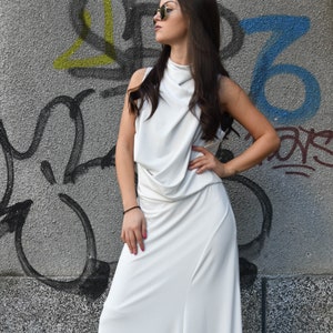White Maxi Dress/Handmade Casual Tunic/Elegant Dress/White Party Dress/Stylish Dress/Long Jersey Dress/White Top/Handcrafted Dress/F1955