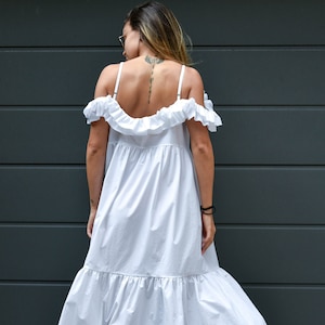 White Romantic Dress/Ruffled Dress/Off Shoulder Dress/Open Back Dress, Beach Dress/Summer Dress/Long Maxi Dress/Loose Dress/ Oversized/F2158 image 1