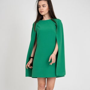 Green Cape Oversized Dress/Elegant Flowing Dress/Handmade Dress/Green Asymmetric Long Dress/Green Formal Dress/F2409