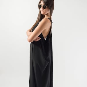 Draped Elegant Dress/Asymmetrical Black Dress/Maxi Black Dress/Black Draped Dress/Black Fashion Dress/Black Handmade Open Back Dress/F1829