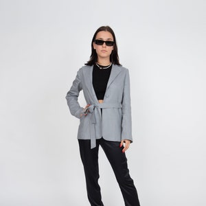 Linen Blazer Women/Linen Jacket/Casual Linen Blazer/Gray Linen Jacket/Classic Linen Blazer/Linen Blazer with Pockets/Linen Line Jacket/F2324