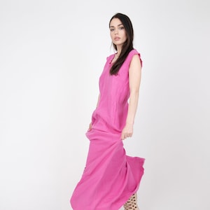 Pink Linen Kaftan/Vegan Linen Dress/Beach Kaftan/Kaftan Maxi Dress/Linen Summer Dress/Mustard Dress/Linen Robe/Boho Linen Dress/F2307