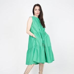 Ruffle Maxi Dress/Green Cotton Dress/Flowing Dress/Boho Dress/Eco Dress/Custom Made Dress/Romantic Dress/Green Casual Dress/Flo Dress/F2308
