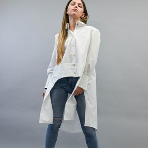 Oversized Asymmetrical White Shirt/ White Shirt/Long Sleeved Cotton Shirt/Asymmetrical Shirt/Hidden Button Shirt/Handmade Cotton Shirt/F2194