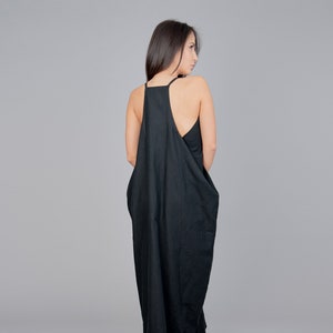 Black Kaftan/Asymmetrical Tunic/Maxi Black Summer Dress/Black Linen Casual Kaftan/Handmade Black Dress/Fashion Dress/Long Summer Tunic/F2276
