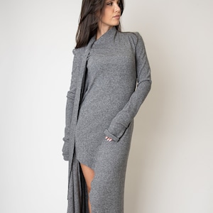Gray Knit Dress/Convertible Dress/Sweater Dress/Knit Dress/Dress with a Slit/Maxi Dress/Over Sized Knit Dress/Winter Dress/Slits/F2514
