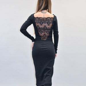 Vestido negro de espalda abierta / vestido de encaje de ajuste delgado / vestido de noche / vestido de encaje / vestido negro  / F2177