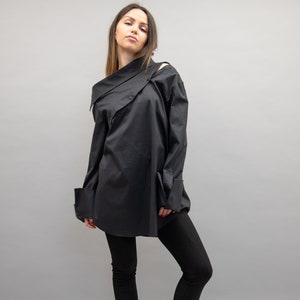 Oversized Convertible Shirt/Handmade Detachable Shirt/Asymmetrical Black Shirt/Asymmetrical Long Shirt/Designer Shirt/Made to Measure/F2246