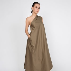 One Shoulder Dress/Green Kaftan/Asymmetrical Tunic/Cotton Maxi Dress/Beige Casual Kaftan/Party Dress/One Shoulder Dress/Stylish Dress/F2323 imagen 1