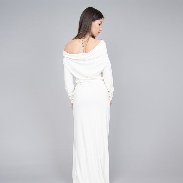 Off Shoulder Cotton Maxi Dress - Casual Long Flowy Dress/F2296