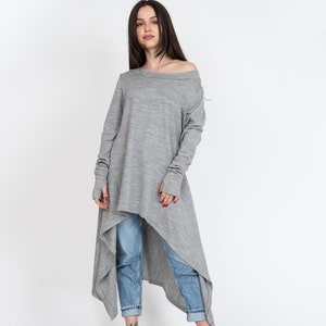 Grey Asymmetrical Sweater/Cozy Sweater/Sweater Dress/Knit Dress/Women Ribbed Sweater/Maxi Blouse/Over Sized Knit Top/Winter Blouse/F1234 image 1