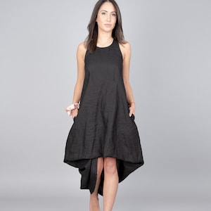 Black Linen Dress/Convertible Linen Dress/Oversized Summer Dress/Handmade Long Dress/Asymmetrical Sleeveless Dress/Maxi Black Dress/F1432