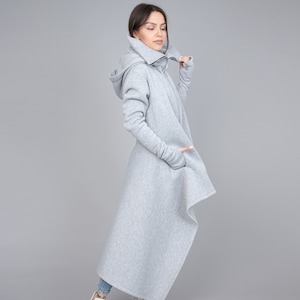 Cowl Neck Sweatshirt/Asymmetrical Hem Top/Oversized Loose Loungewear/Hoodie Top/Cozy Coat/Gray Coat/Gray Oversized Sweatshirt/F2286 image 2