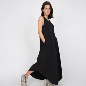 Black Oversized Dress/Vintage Dress/Casual Dress/Flowing Dress/Minimalist Dress/Asymmetric Dress/Black Bridesmaid Dress/Boho Dress/F2327