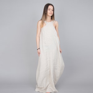 Handmade Linen Sleeveless Dress/Casual Linen Dress/Summer Flowy Dress/Maxi Linen Dress/Convertible Dress/Sleeveless Linen Beach Dress/F1393