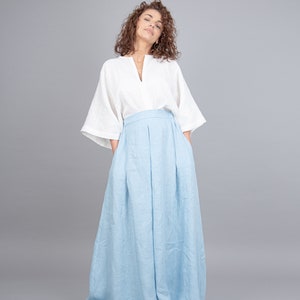 Lovely Blue Linen Maxi Skirt/Blue Linen Skirt/Elastic Waistband Skirt/Handmade Linen Skirt/Maxi Linen Skirt/Blue Linen Skirt/F2266