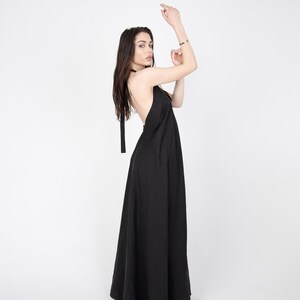Linen Open Back Dress/Black Linen Dress/Linen Wedding Dress/Linen Maxi Dress/Flax Elegant Dress/Linen Kaftan/Linen Boho Dress/Eco/F2301
