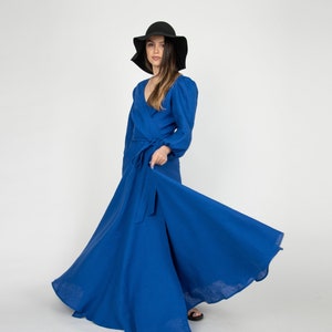Linen Wrap Dress/Royal Blue Linen Dress/Linen Wedding | Etsy
