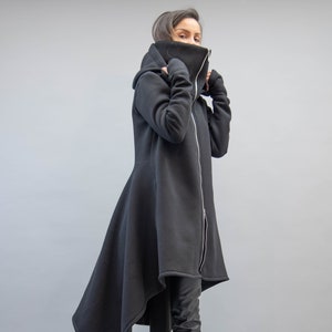 Cowl Neck Sweatshirt/Asymmetrical Hem Top/Oversized Loose Loungewear/Hoodie Top/Cozy Coat/Black Coat/Black Oversized Sweatshirt/F2218 image 2