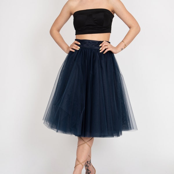 Women Tulle Skirt/Tutu Skirt/Princess Skirt/Blue Short Skirt/Blue Tutu Skirt/Casual Ballet Skirt/Dark Blue Mini Skirt/F2414