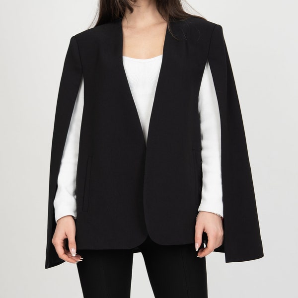 Black Cape Coat/Jacket For Women/Handmade Cape/Cape Jacket/Fashion Cape Coat/Winter Jacket/Cloak Coat/Handmade Black Coat/F2378