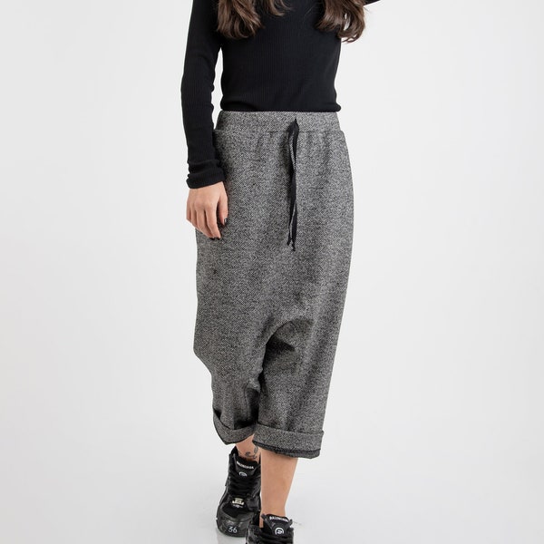 Wool Harem Pants/Harem Pants/Casual Drop Crotch Pants/Wool Trousers/Straight Leg Pants/Trousers/Black Casual Pants/Winter Harem Pants/F2426