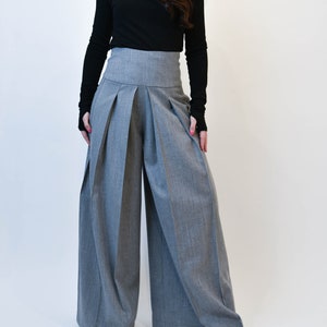 Grey Pants Skirt/Gray Pants/Loose Skirt/Wide Leg Pants/Comfortable pants skirt/Grey Handmade Pants/Plated Pants/Elegant Skirt/ F1974