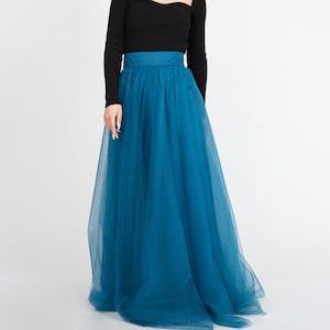 Dames tulerok/blauwe rok/prinsesrok/rok/lange maxirok/vloeiende tuturok/casual balletrok/tutu-rok/blauwe tulle-jurk/F2396