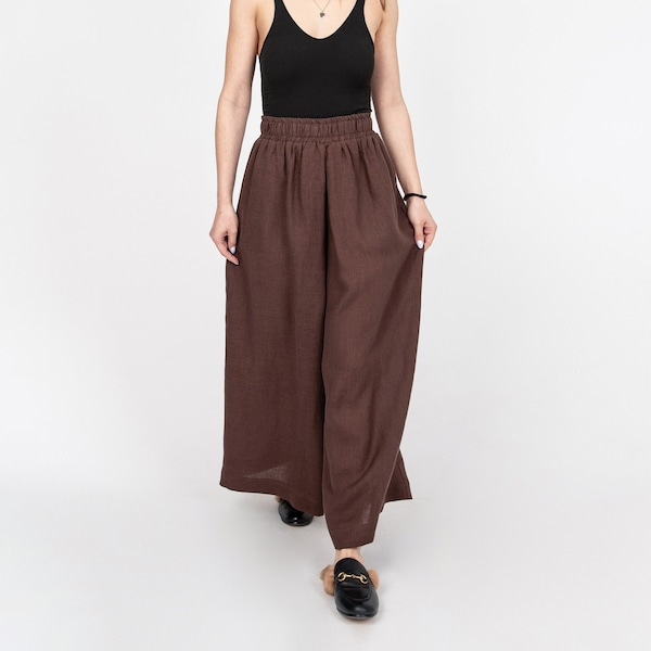 Brown Linen Harem Pants/Linen Palazzo Pants/Linen Pants Skirt/Harem High Waist Linen Pants/Flax Pants/Linen Trousers/Eco Pants/F2400