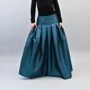 Lovely Blue Long Maxi Skirt/Pleated High Waist Skirt/Long Waistband Skirt/Handmade Skirt/Low Waisted Black Skirt/Formal Skirt/Skirt/F2194