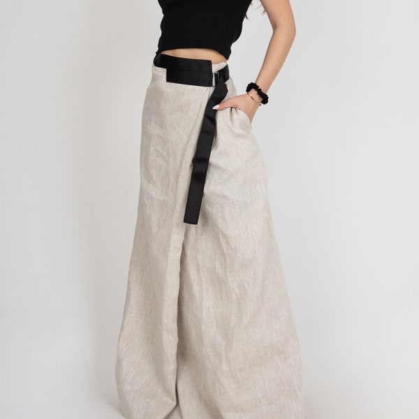 Long Loose Linen Skirt/Summer Maxi Skirt/Linen Extravagant Maxi Skirt/Summer Skirt/Casual Skirt With Pocket/Handmade Casual Skirt/F1502