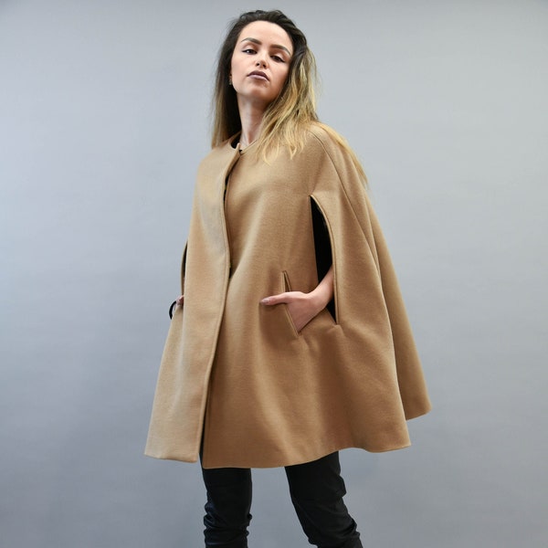 manteau cape camel / veste pour femmes / cape de laine de chameau / Cape Jacket / manteau cape de mode / veste d’hiver camel /F2190