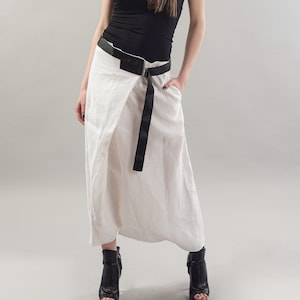 Draped Pants/Loose Skirt Pants/White Harem Pants/Drop Crotch Pants/XXL Skirt/Linen Pants/Extravagant pants/Tapered Pants/Wrapped Pants/F1814