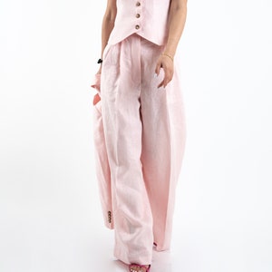 Casual Linen Pants/Loose Belted Linen Pants/Linen Trousers/Wide Leg Pants/Linen Pants/Handmade Pants/Wide Leg Linen Pants/Pink Pants/F2420