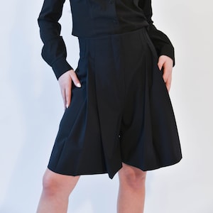 Wide Leg Shorts/Black Short Pants/Skirt Pants/Pleated Shorts/Cold Wool Pants/Black Handmade Pants/Haigh Waisted Shorts/Elegant Pants/F2011
