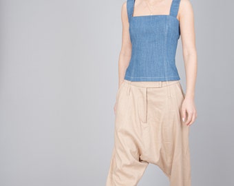 Denim Bustier/Elastic Corset/Sexy Top/Denim Blue Corset/Blue Top/All Season Top/Casual Top/Wide Strap Casual Corset/Handmade Top/F1115